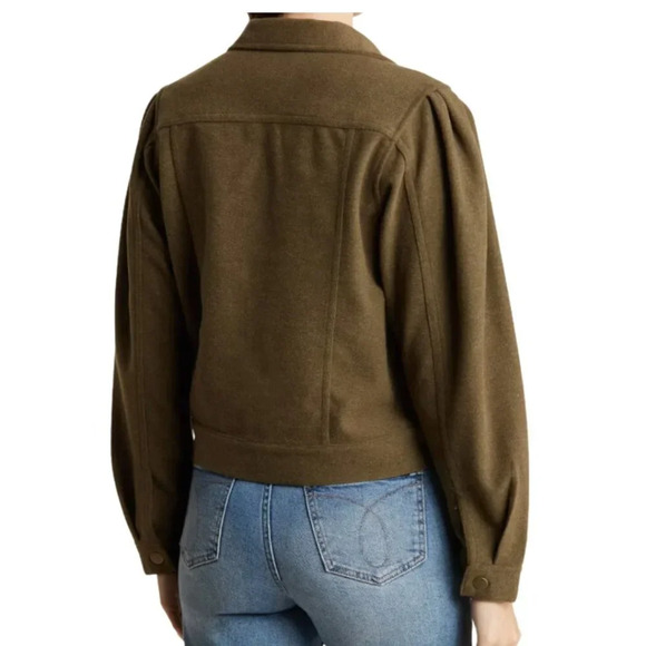 FOR THE REPUBLIC - Puff Shoulder Felted Cropped Jacket Womens Size M Olive - Picture 3 of 6